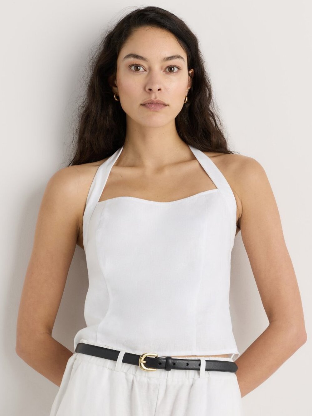 100% European Linen Halter Top in White - Picture 6 of 10